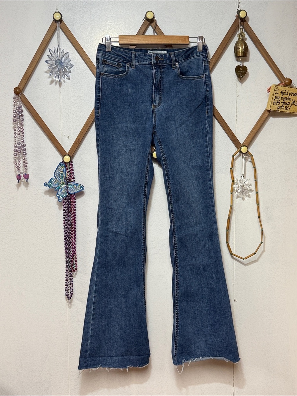 Garage Women's Dark Blue Flare Jeans with Raw Hem
